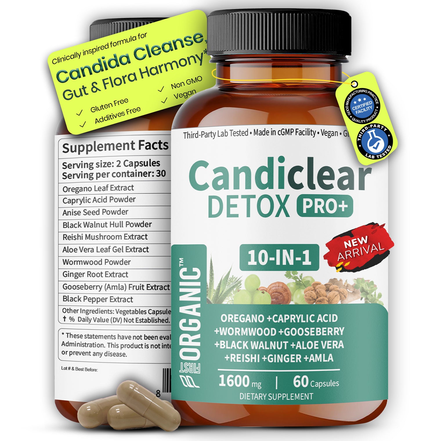 Women’s Candida Cleanse & Yeast Balance | Herbal Parasite Detox with Oregano, Wormwood, Black Walnut & Clove | Gut, Digestive & Flora Rebalance Formula | Third-Party Tested, Vegan, Non-GMO, 60 Caps