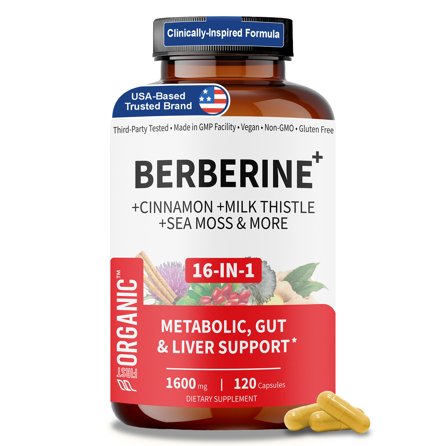 Berberine HCL+ Complex 1600mg | Glucose & Metabolic Balance | 16-in-1 Synergy with Milk Thistle, Cinnamon, Dandelion, Fenugreek & more for Gut & Liver Health