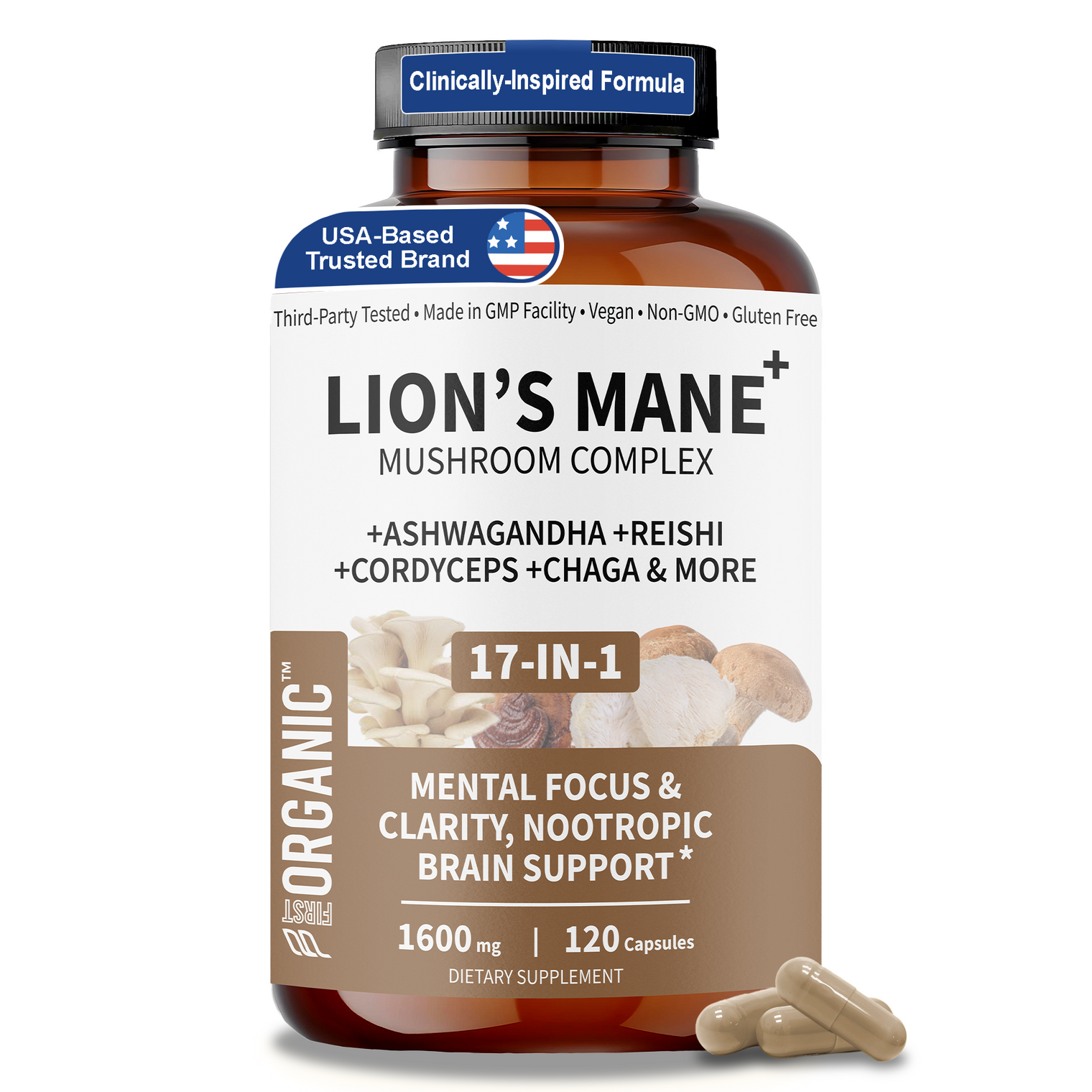 Lion’s Mane Mushroom Complex 1600mg | Cognitive & Immune Support | 17-in-1 Synergy with Reishi, Cordyceps, Chaga & more for Focus & Mental Clarity