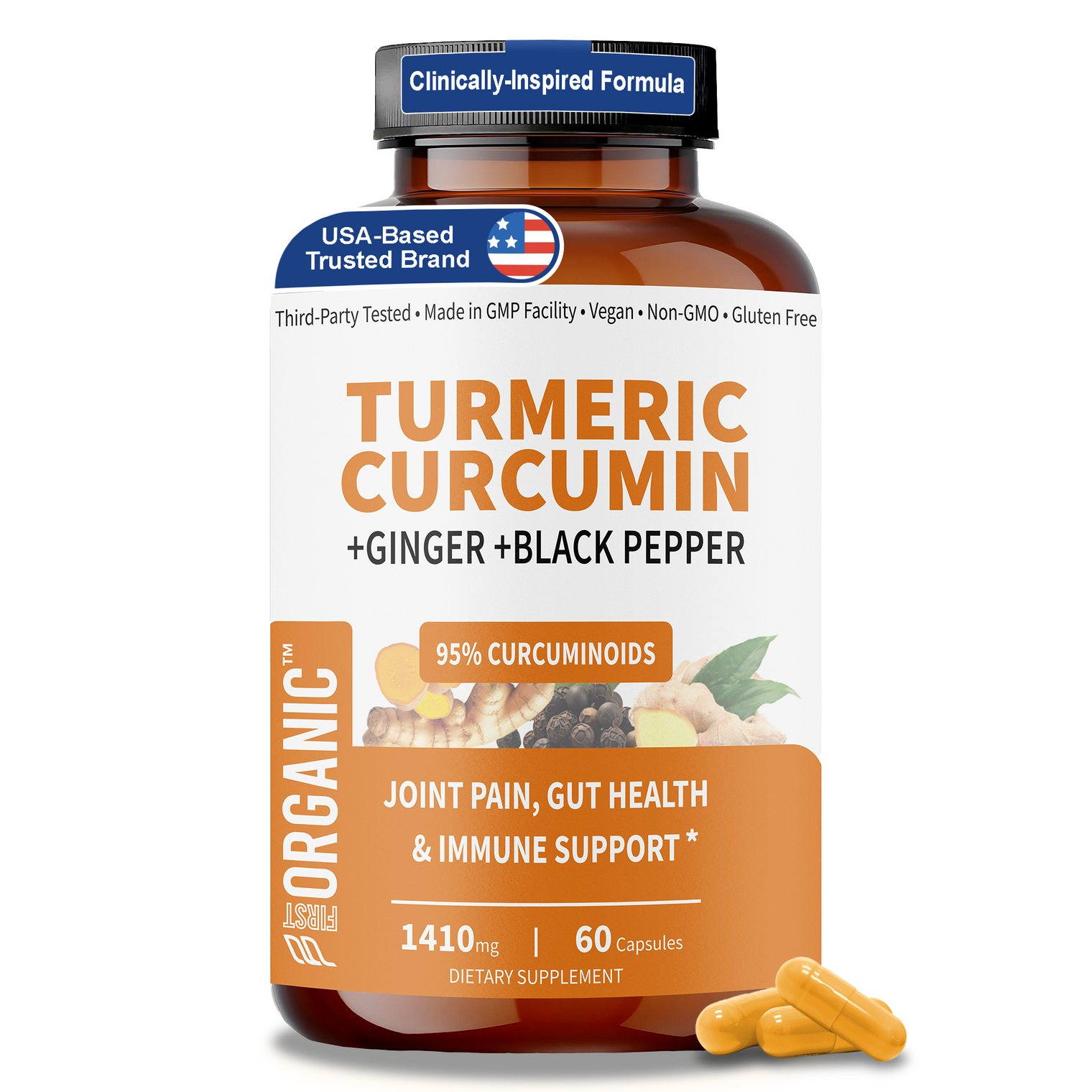Turmeric & Ginger Complex 1410mg | Joint & Immune Support | 95% Curcuminoids & Black Pepper with Boswellia, MSM & more for Enhanced Absorption Support