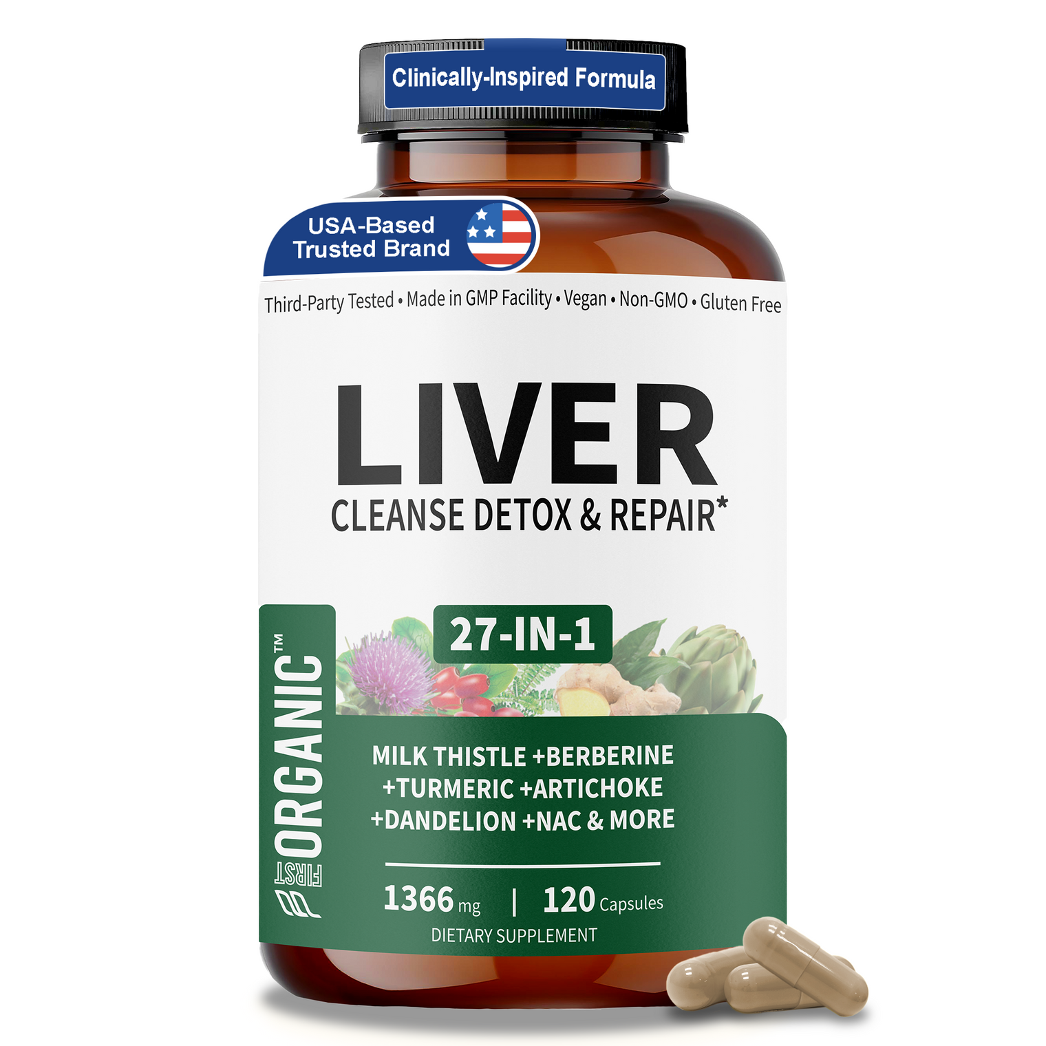 Liver Cleanse Detox & Repair 1366mg | 26-in-1 Synergy with Milk Thistle, Artichoke, Chaga, Dandelion & more | Third-party Tested, Vegan, Non-GMO, Gluten Free | 120 Capsules