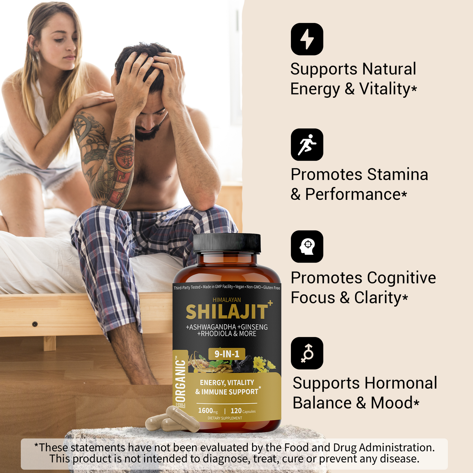 Himalayan Shilajit+ Complex 1600mg | Vitality & Performance | 9-in-1 Synergy with Ashwagandha, Tongkat Ali, Ginseng & more for Strength & Endurance