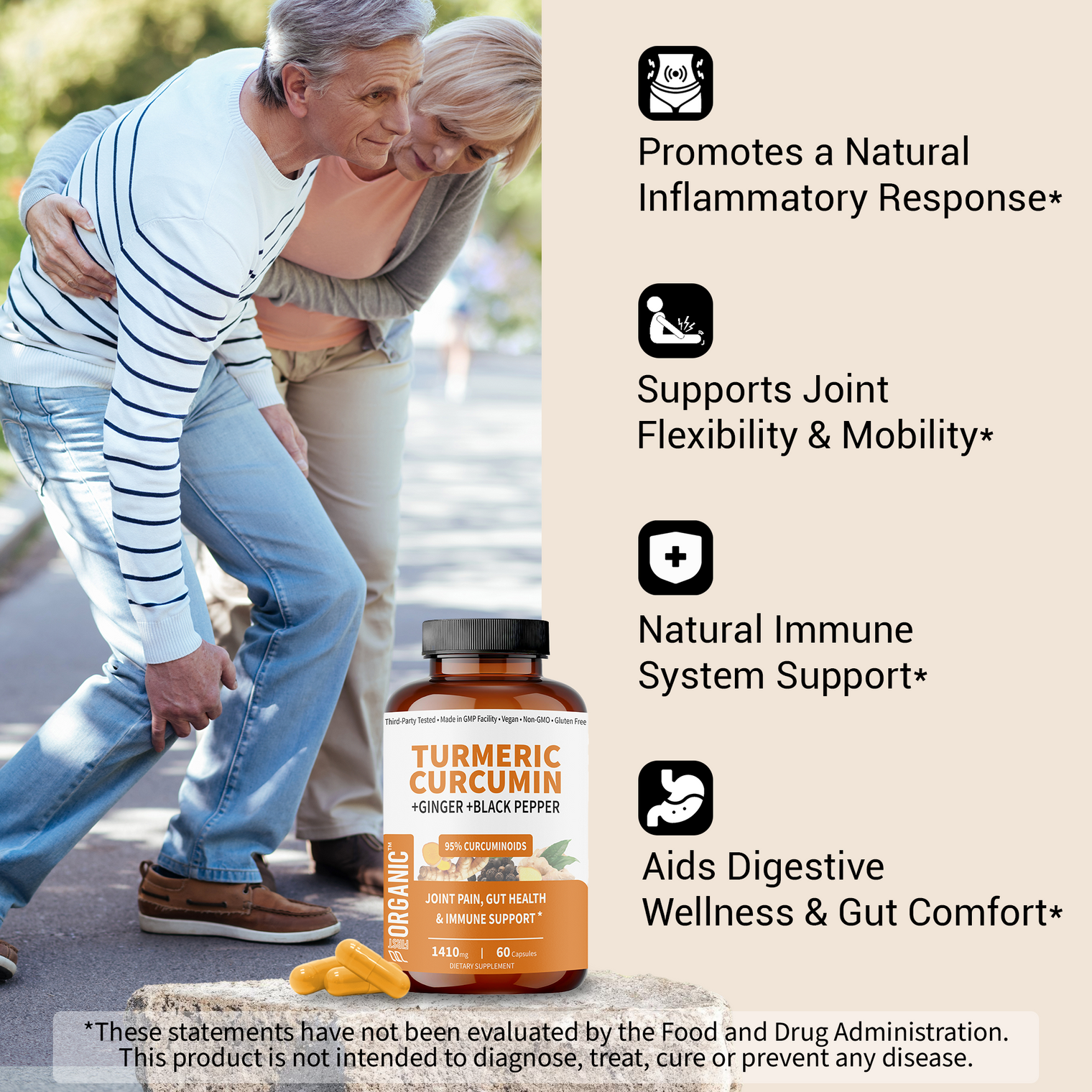 Turmeric & Ginger Complex 1410mg | Joint & Immune Support | 95% Curcuminoids & Black Pepper with Boswellia, MSM & more for Enhanced Absorption Support