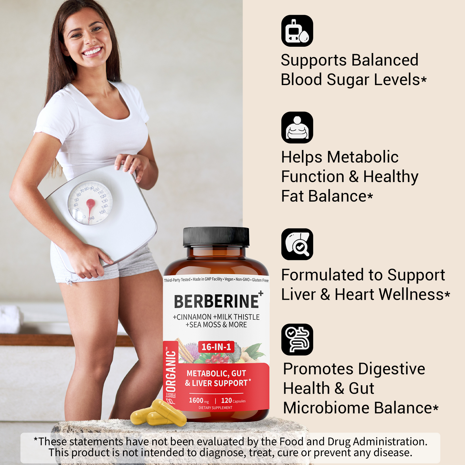 Berberine HCL+ Complex 1600mg | Glucose & Metabolic Balance | 16-in-1 Synergy with Milk Thistle, Cinnamon, Dandelion, Fenugreek & more for Gut & Liver Health