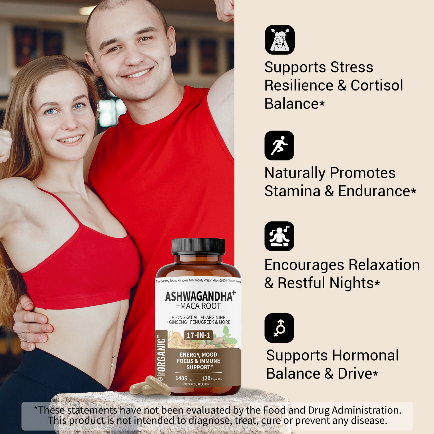 Ashwagandha+ Complex 1405mg | Energy & Stamina Boost | 9-in-1 Synergy with Maca Root, Tribulus, Ginseng & more for Strength & Endurance Support