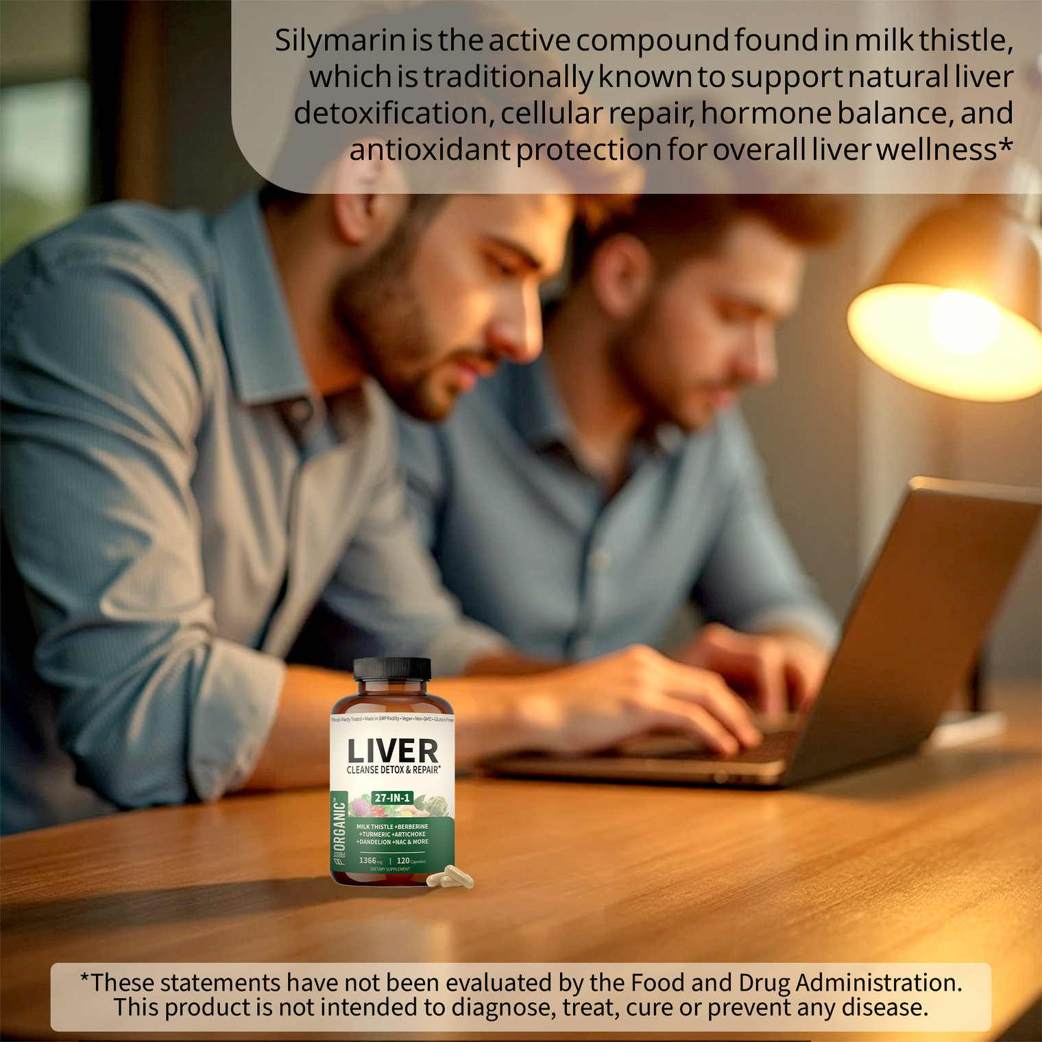 Liver Cleanse Detox & Repair 1366mg | 26-in-1 Synergy with Milk Thistle, Artichoke, Chaga, Dandelion & more | Third-party Tested, Vegan, Non-GMO, Gluten Free | 120 Capsules