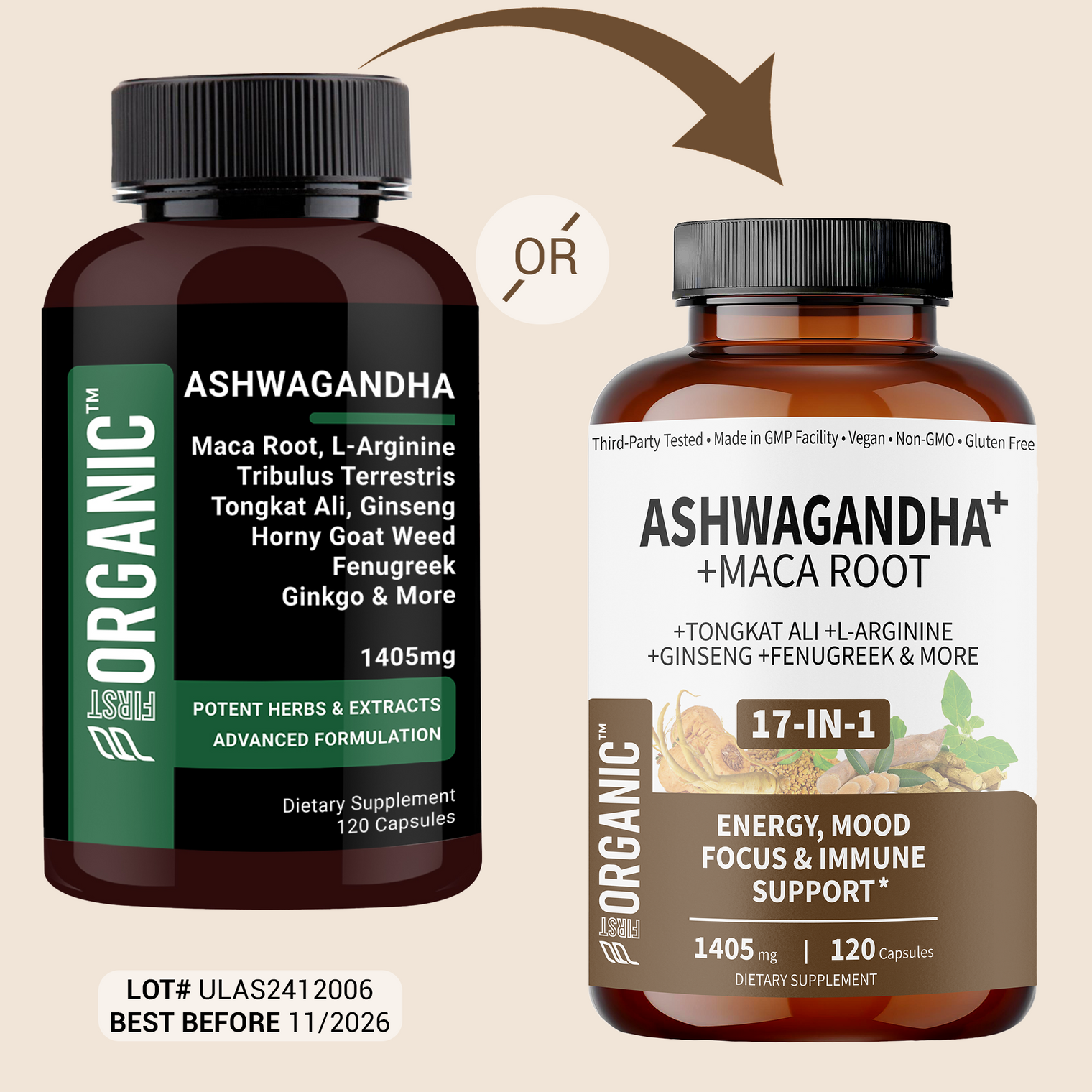 Ashwagandha+ Complex 1405mg | Energy & Stamina Boost | 9-in-1 Synergy with Maca Root, Tribulus, Ginseng & more for Strength & Endurance Support