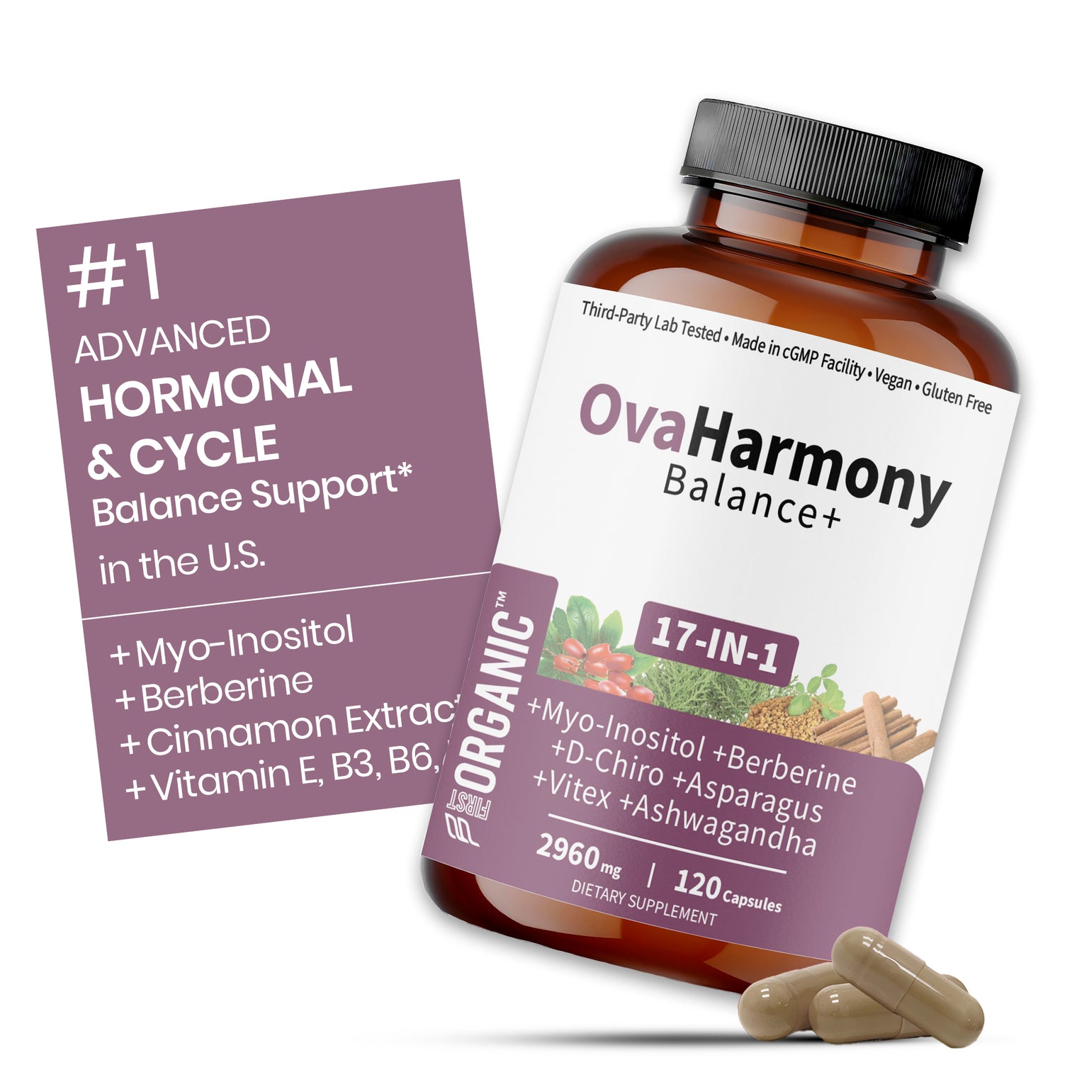 Women’s Advanced Herbal PCOS & PCOD Support | Science-Backed Hormone & Cycle Care for Fertility & Ovulation | Myo-Inositol, D-Chiro, Berberine, Cinnamon & Vitamins | Vegan, Non-GMO, 120 Caps