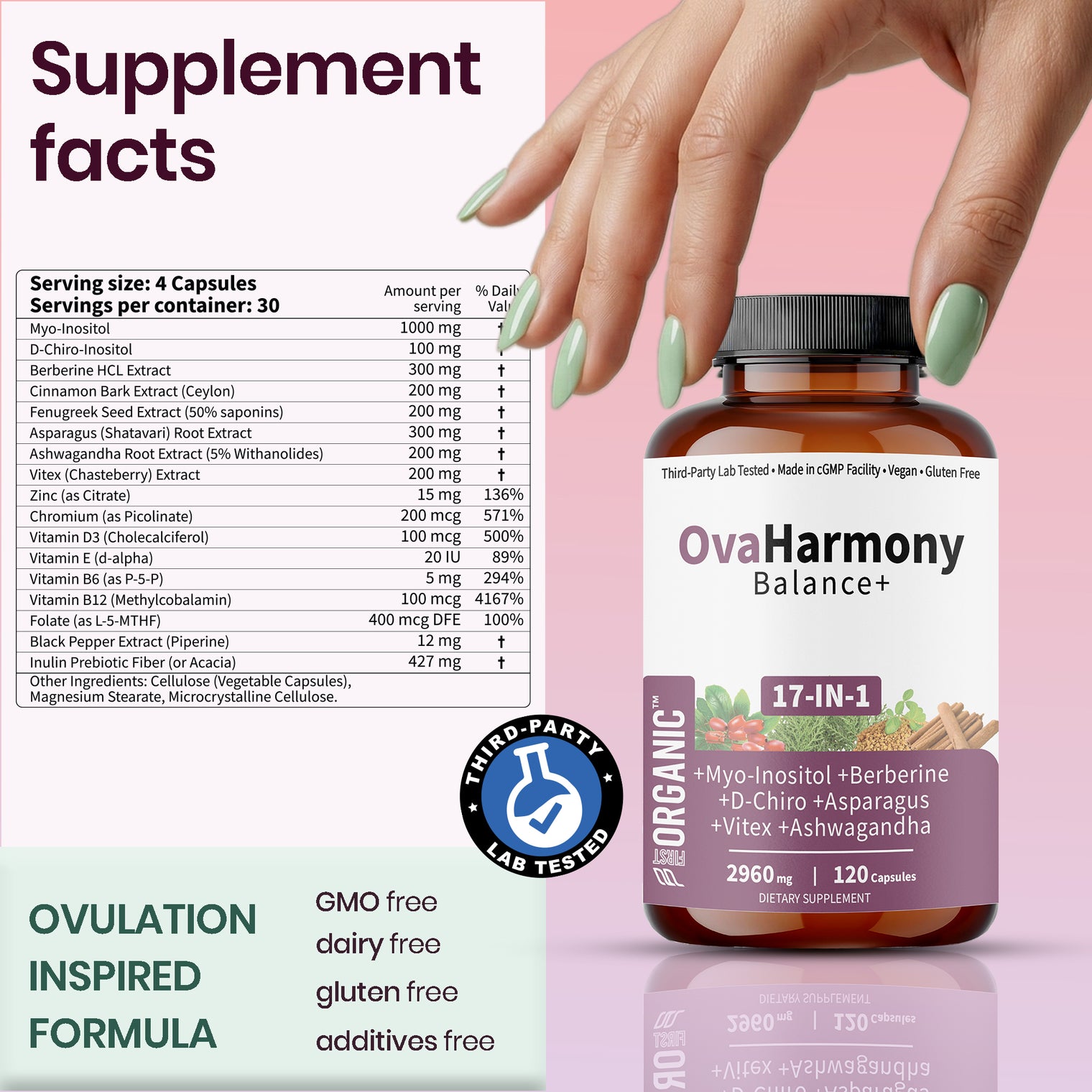 Women’s Advanced Herbal PCOS & PCOD Support | Science-Backed Hormone & Cycle Care for Fertility & Ovulation | Myo-Inositol, D-Chiro, Berberine, Cinnamon & Vitamins | Vegan, Non-GMO, 120 Caps