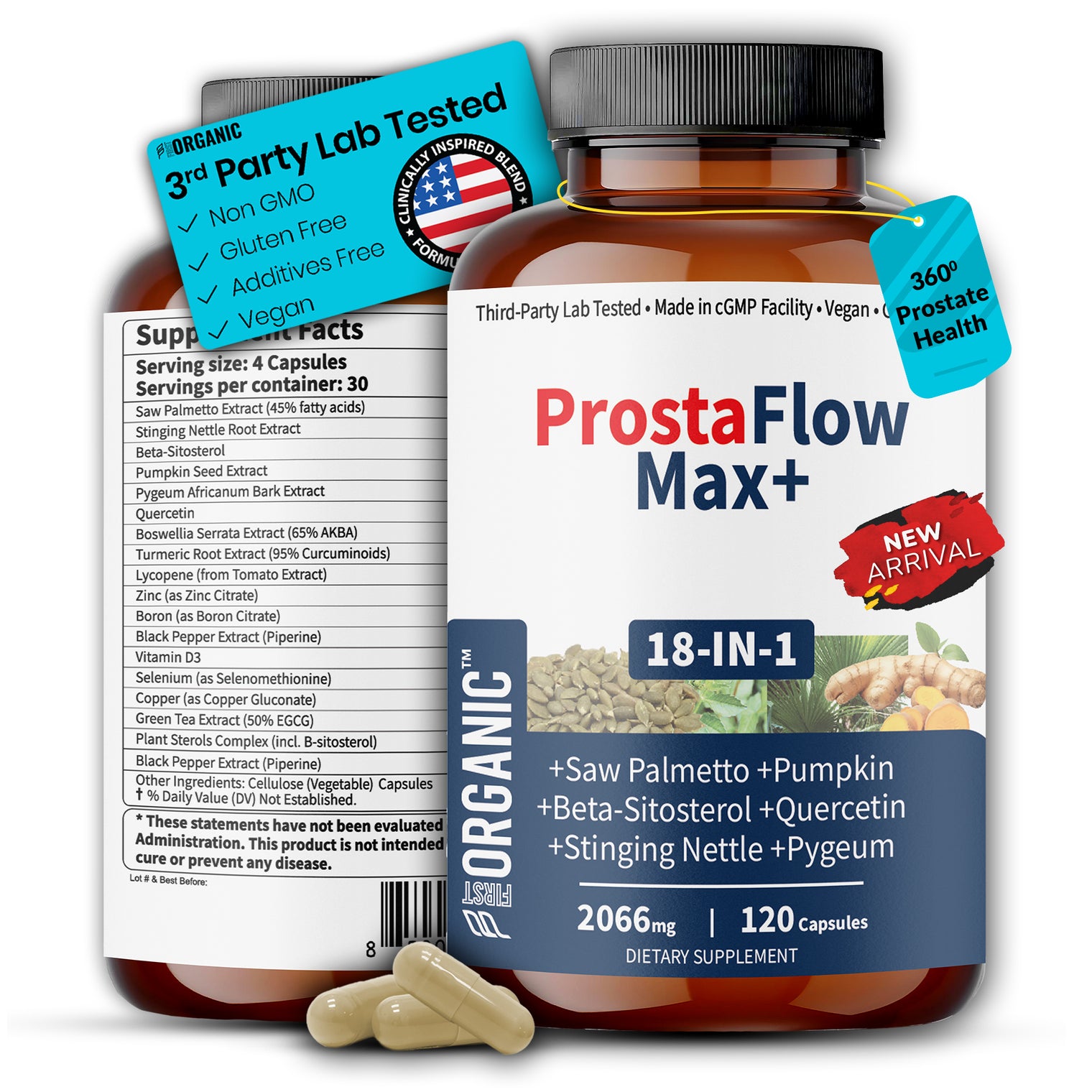 Men’s Prostate Health & Urinary Flow Support with Saw Palmetto, Stinging Nettle & Beta-Sitosterol | Supports Prostate Size & Comfort | Third-Party Tested, Vegan, Non-GMO, Gluten-Free, 120 Capsules