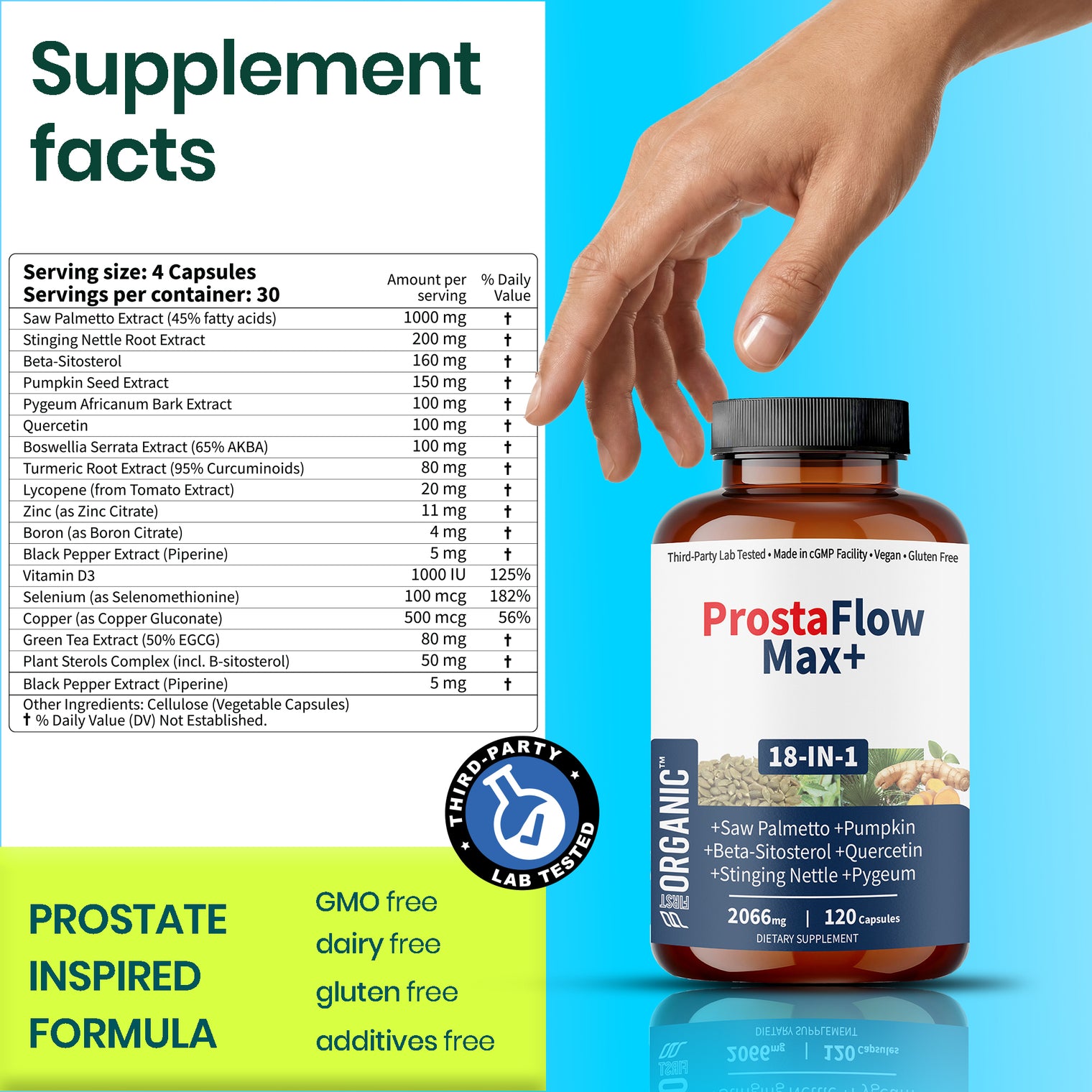 Men’s Prostate Health & Urinary Flow Support with Saw Palmetto, Stinging Nettle & Beta-Sitosterol | Supports Prostate Size & Comfort | Third-Party Tested, Vegan, Non-GMO, Gluten-Free, 120 Capsules