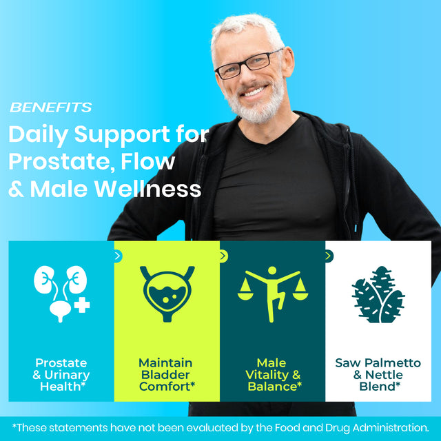 Men’s Prostate Health & Urinary Flow Support with Saw Palmetto, Stinging Nettle & Beta-Sitosterol | Supports Prostate Size & Comfort | Third-Party Tested, Vegan, Non-GMO, Gluten-Free, 120 Capsules