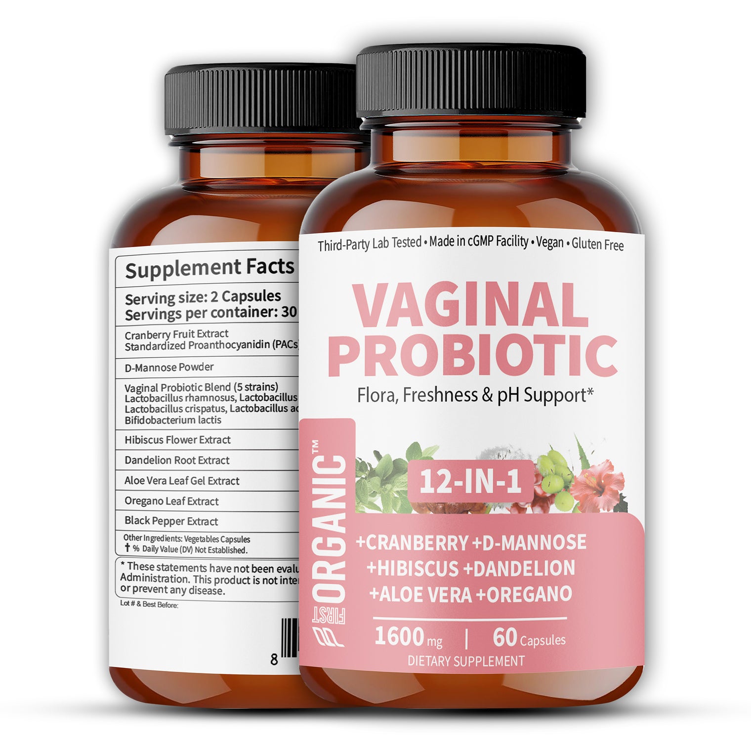Women’s Vaginal Microflora Probiotic Complex | Everyday Freshness & Comfort Formula | 12-in-1 Blend with Cranberry, D-Mannose & Hibiscus | Third-Party Tested, cGMP Facility, Vegan, Non-GMO, 60 Caps