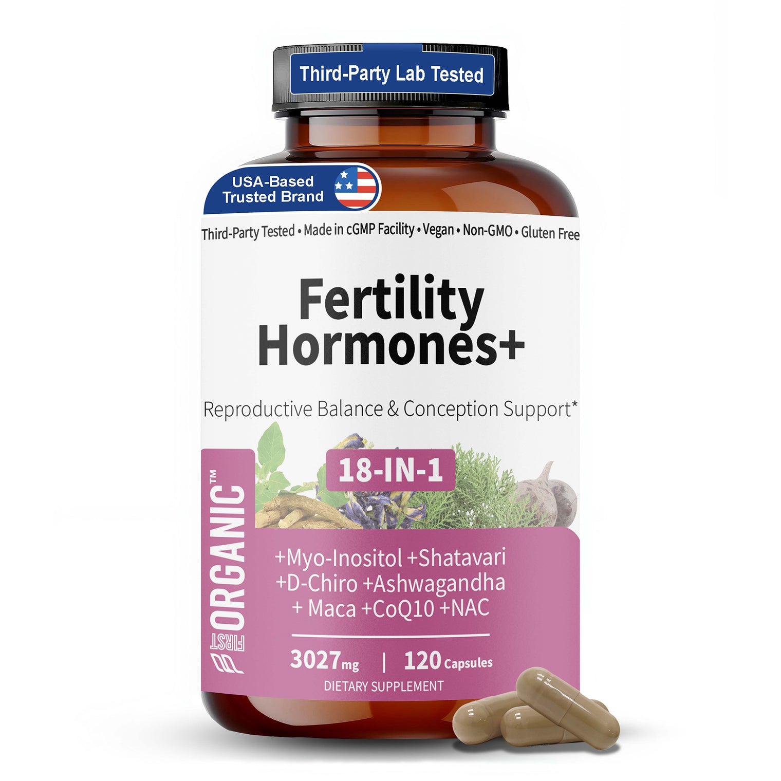 Fertility Hormones+ | Women’s Wellness Herbal Blend | Reproductive Balance & Conception Support | Third-party Tested, Vegan, Non-GMO, Gluten Free | 120 Capsules