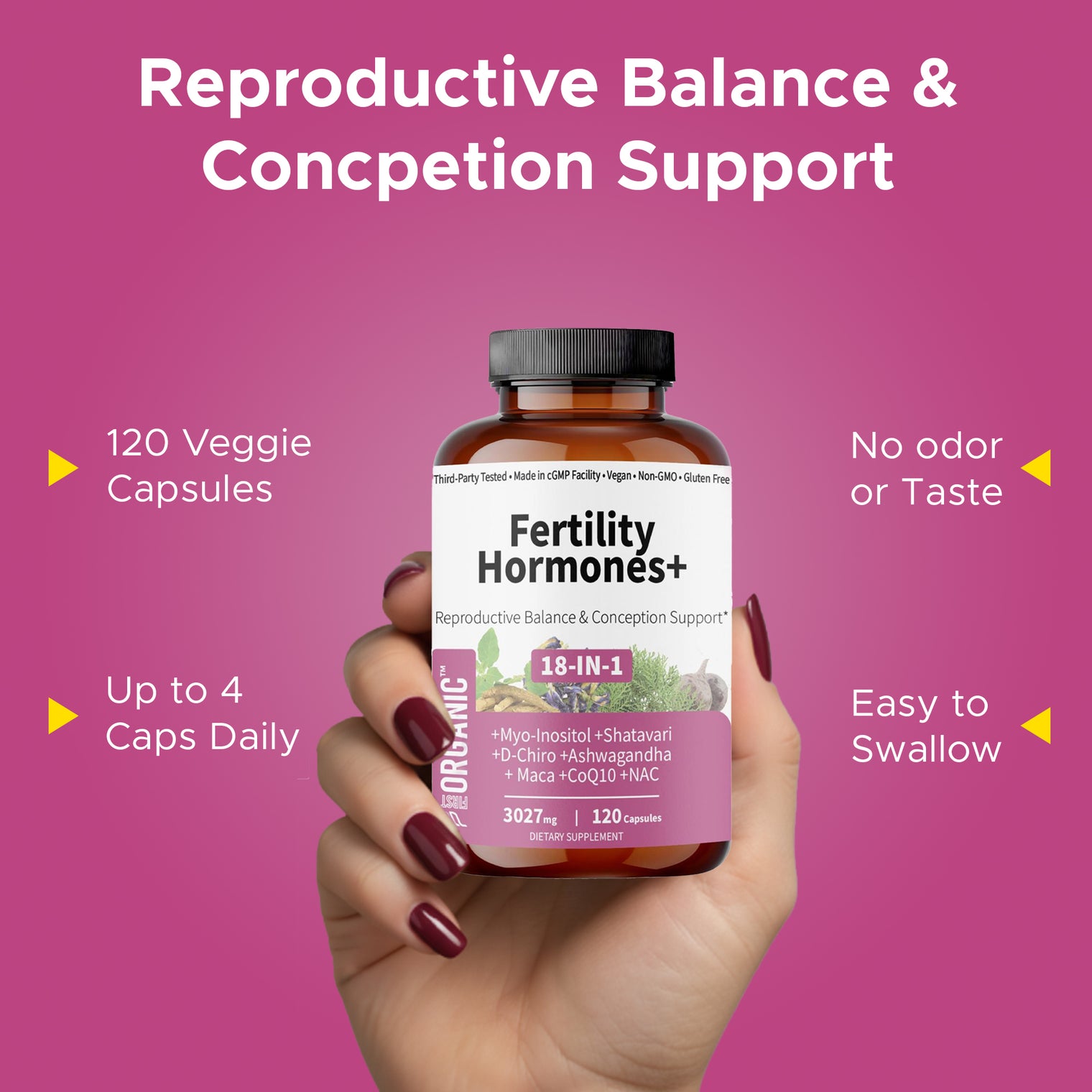 Fertility Hormones+ | Women’s Wellness Herbal Blend | Reproductive Balance & Conception Support | Third-party Tested, Vegan, Non-GMO, Gluten Free | 120 Capsules