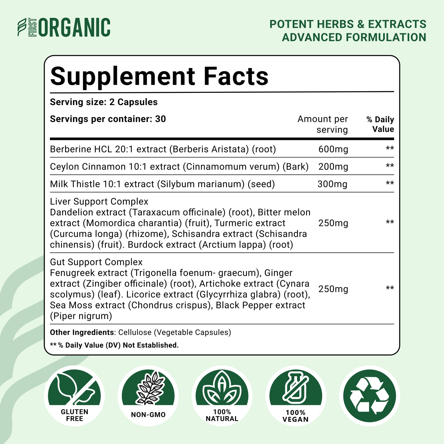 Berberine HCL Supplement - 1600mg for Blood Sugar, Liver & Digestive Support with Ceylon Cinnamon, Milk Thistle, Liver & Gut Complex – 60/120 Capsules – Gluten Free, Vegan, Non-GMO