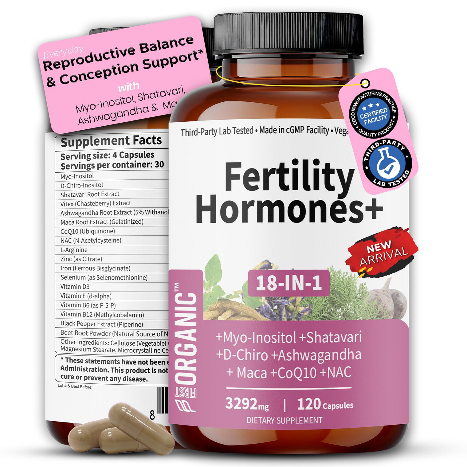 Women’s Fertility, Ovulation & Cycle Support for Reproductive Balance & Conception | Inositol Blend with Myo-Inositol, D-Chiro, Vitex & Shatavari | PCOS & Hormone Balance | Vegan, Non-GMO, 120 Caps