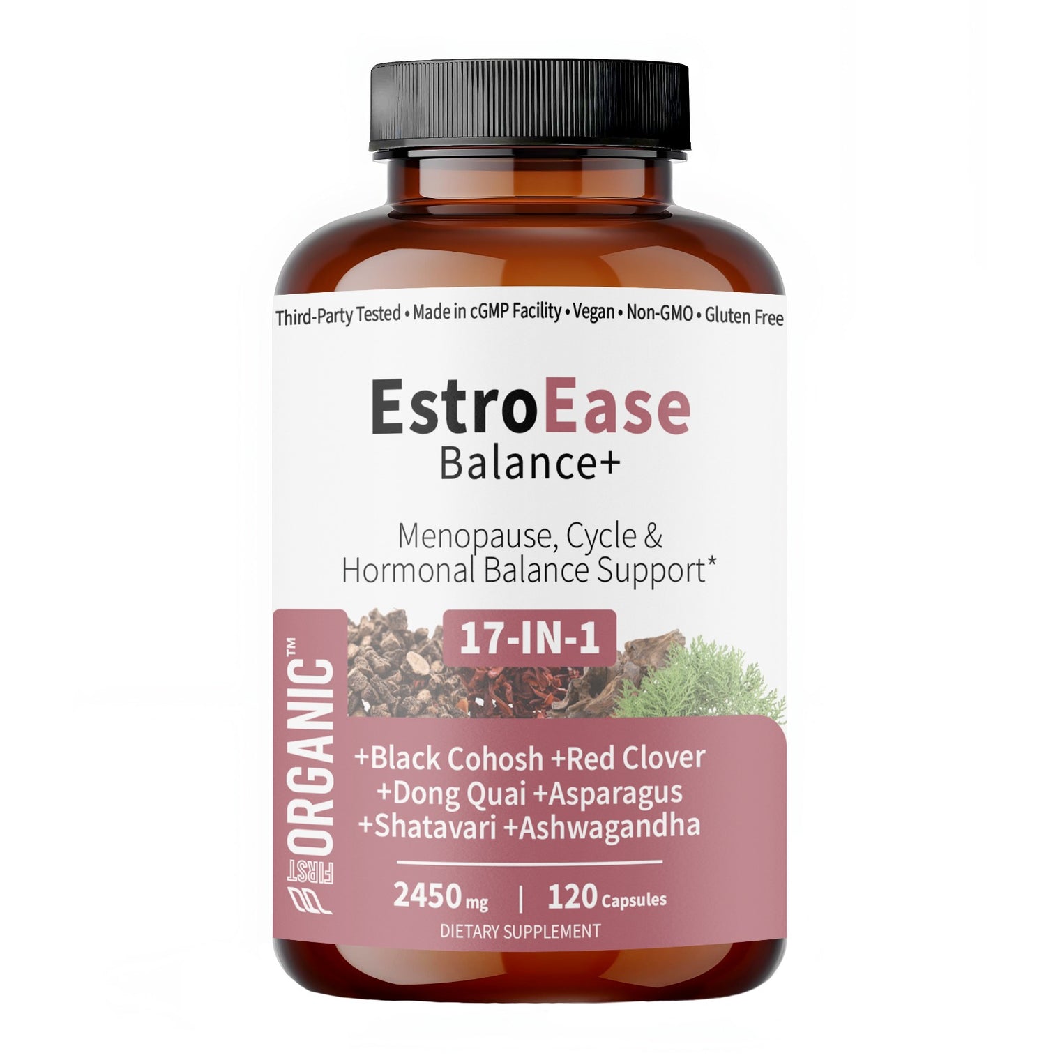 EstroEase Balance+ | Plant-Based Women’s Wellness Formula | Menopause, Cycle & Hormonal Balance Support | Third-party Tested, Vegan, Non-GMO, Gluten Free | 120 Capsules