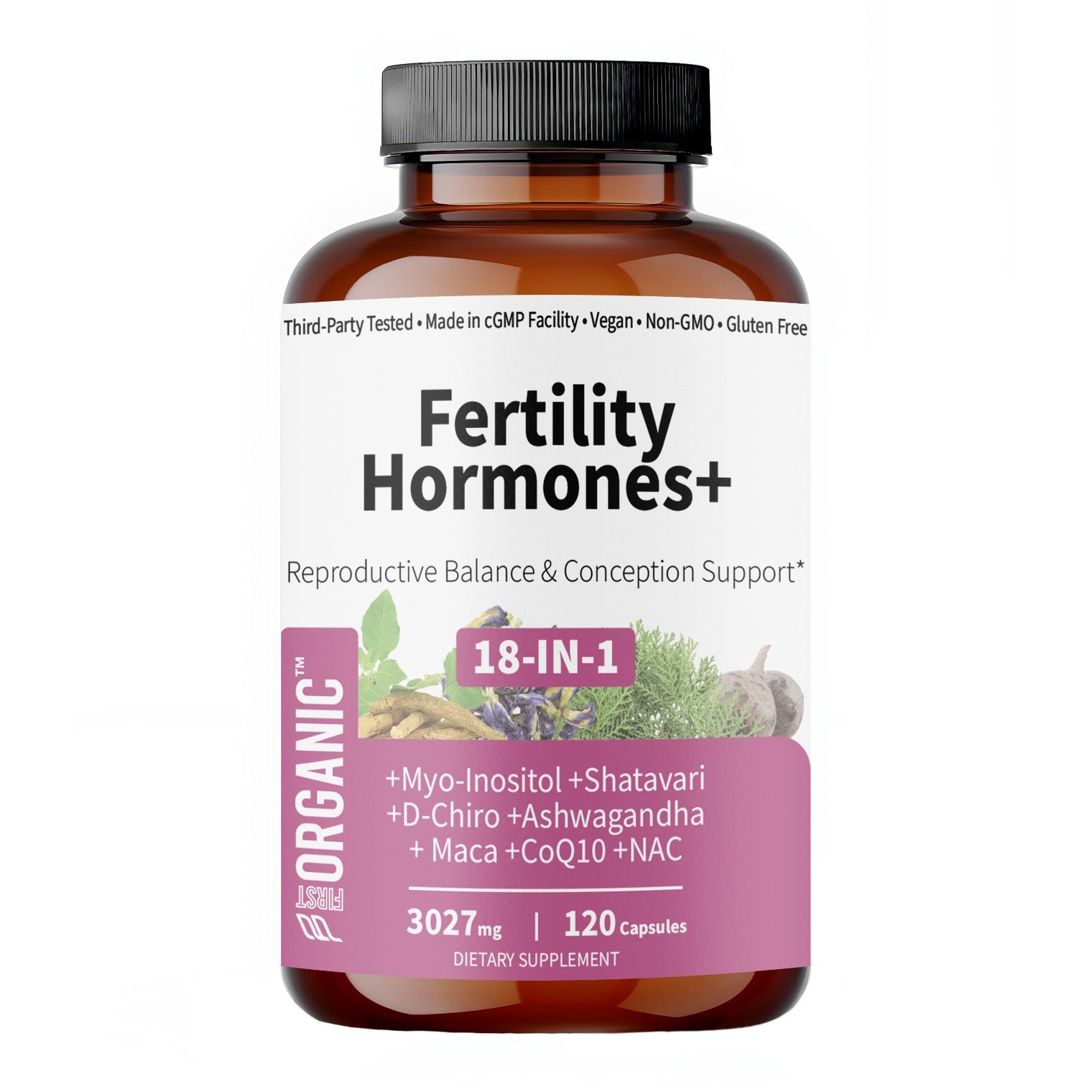 Fertility Hormones+ | Women’s Wellness Herbal Blend | Reproductive Balance & Conception Support | Third-party Tested, Vegan, Non-GMO, Gluten Free | 120 Capsules