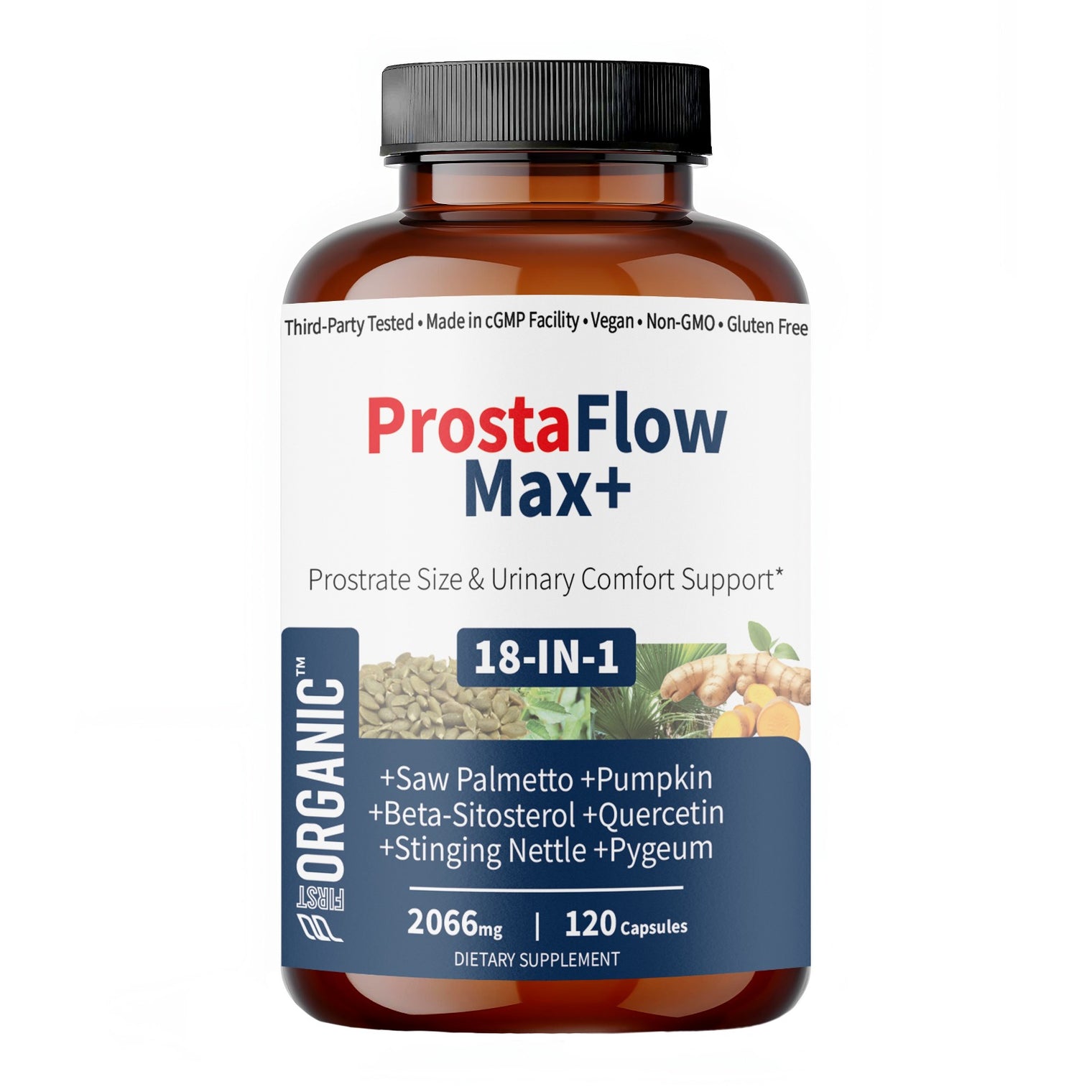 ProstaFlow Max+ | Men’s Herbal Blend | Prostate Size & Urinary Comfort Support | Third-party Lab Tested, Vegan, Non-GMO, Gluten Free | 120 Capsules