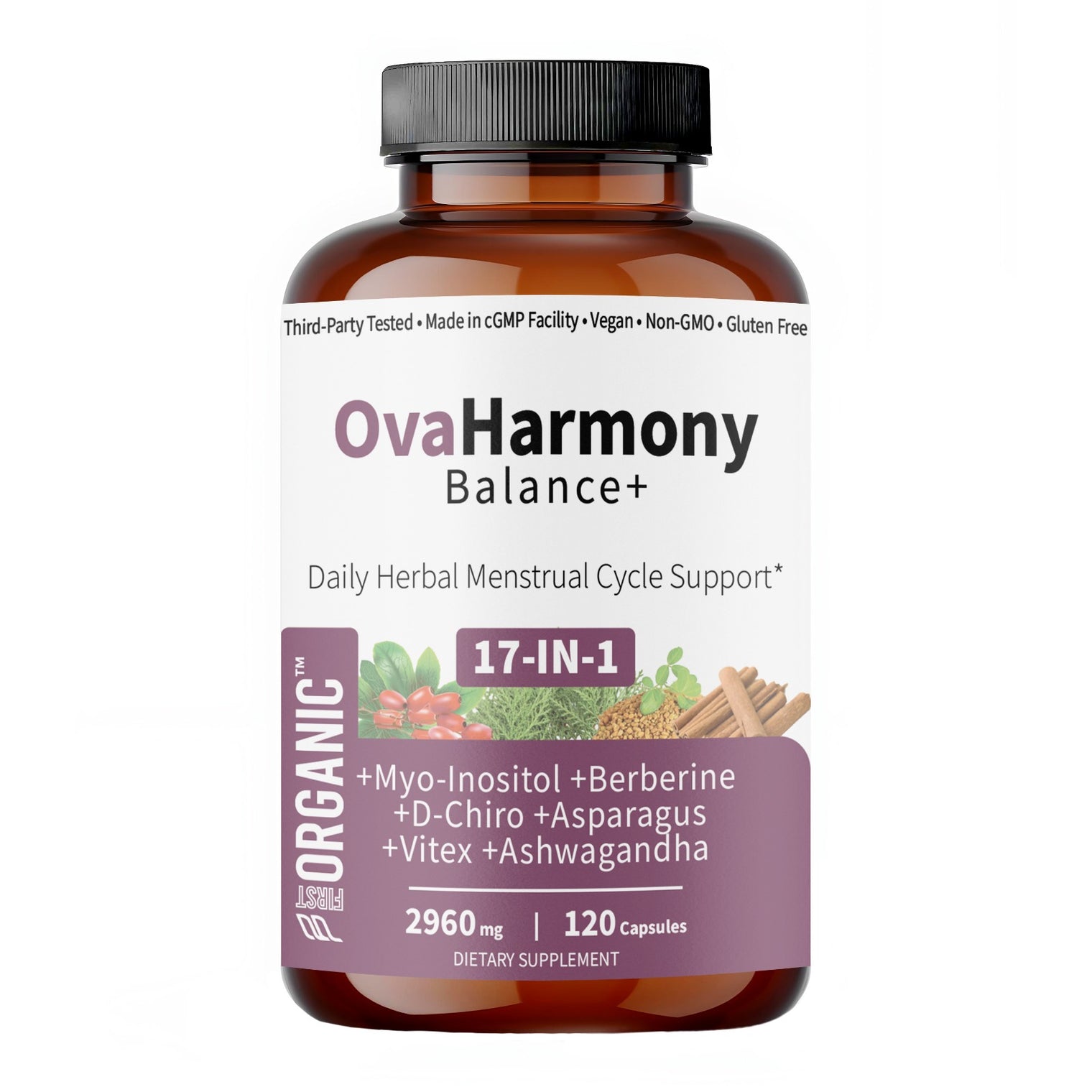 OvaHarmony Balance+ | Feminine Wellness Herbal Formula | Feminine Wellness, PCOD/PCOS & Cycle Support | Third-Party Tested, Vegan, Non-GMO, Gluten Free | 120 Capsules