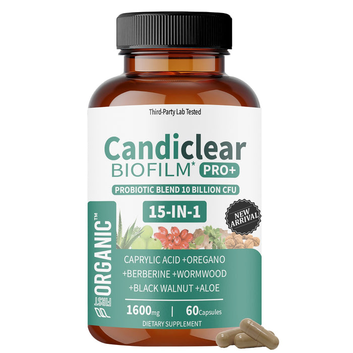 Women's Advanced Candida, Digestive & Gut Flora Support with Probiotic | 1600mg- 60 Caps | 15-in-1 Herbal Supplement with Caprylic Acid, Oregano, Berberine, Aloe Vera & 10 Billion CFU Probiotic (Saccharomyces Boulardii) | Third-party Lab Tested