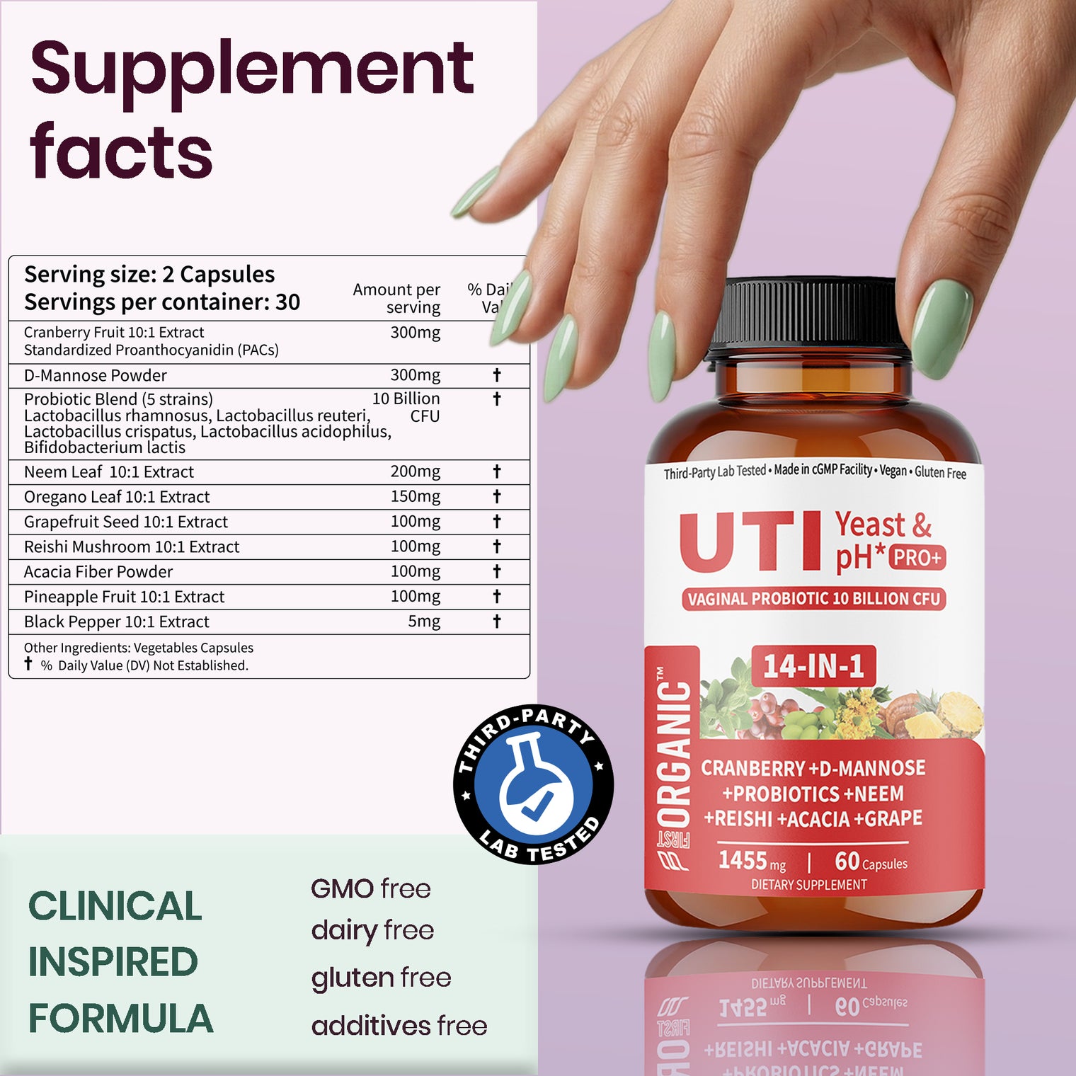 Women’s Vaginal Microflora Probiotic | Supports UTI, Yeast & pH Balance | Daily Hydration Blend with Cranberry, D-Mannose, Aloe & Hibiscus | Odor, Flora & Urinary Tract Care | Vegan, Non-GMO, 60Caps