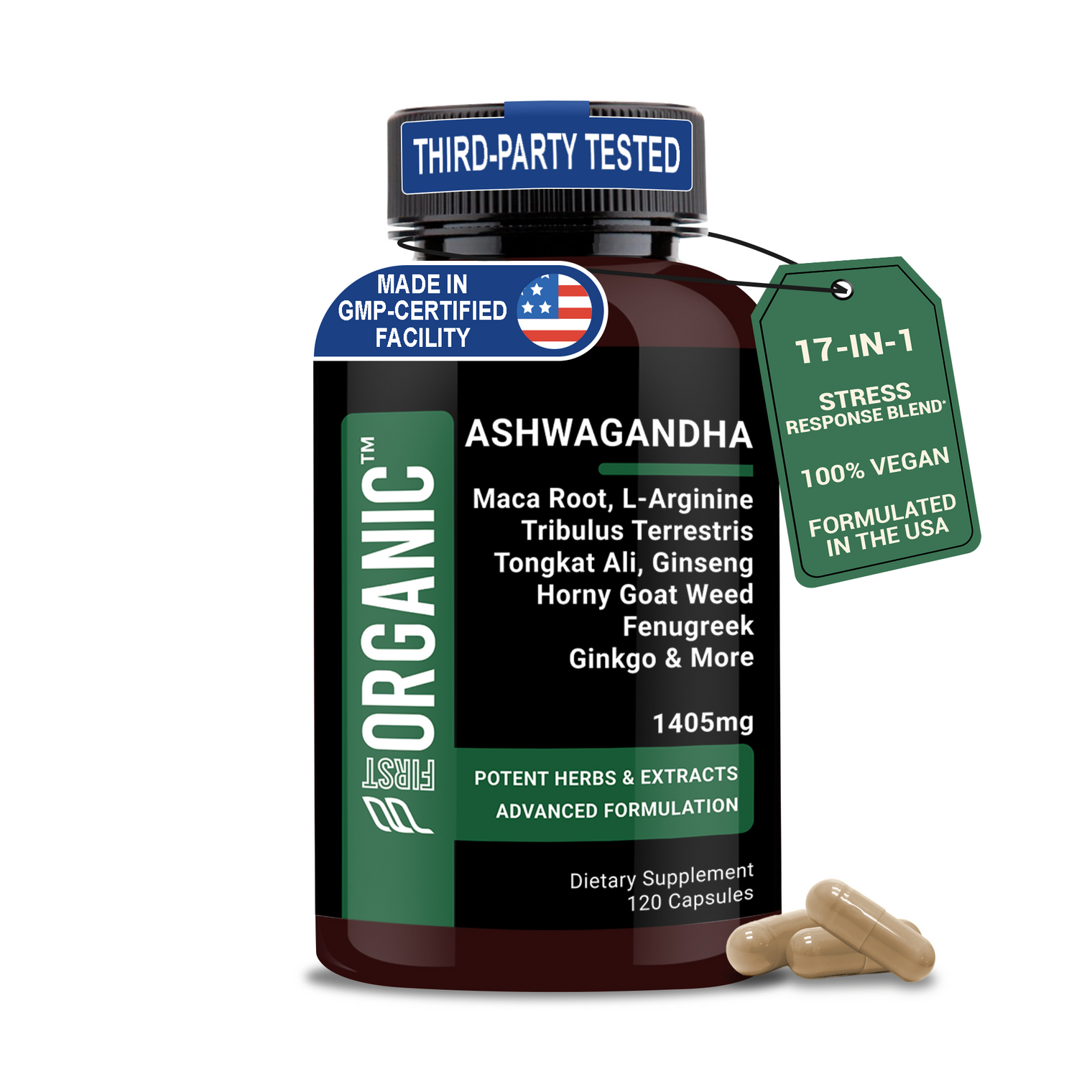 Ashwagandha+ Complex 1405mg | Energy & Stamina Boost | 9-in-1 Synergy with Maca Root, Tribulus, Ginseng & more for Strength & Endurance Support