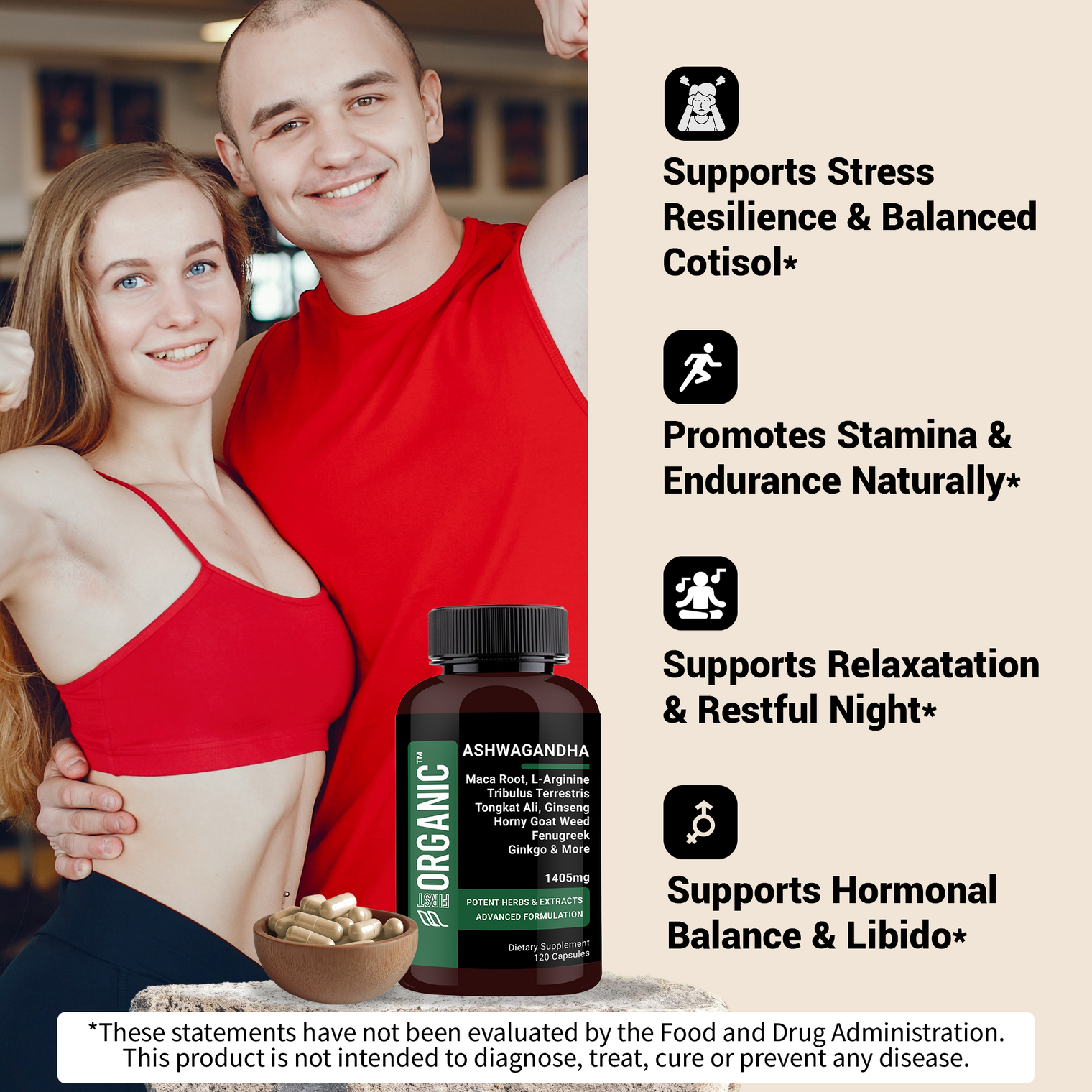 Ashwagandha+ Complex 1405mg | Energy & Stamina Boost | 9-in-1 Synergy with Maca Root, Tribulus, Ginseng & more for Strength & Endurance Support