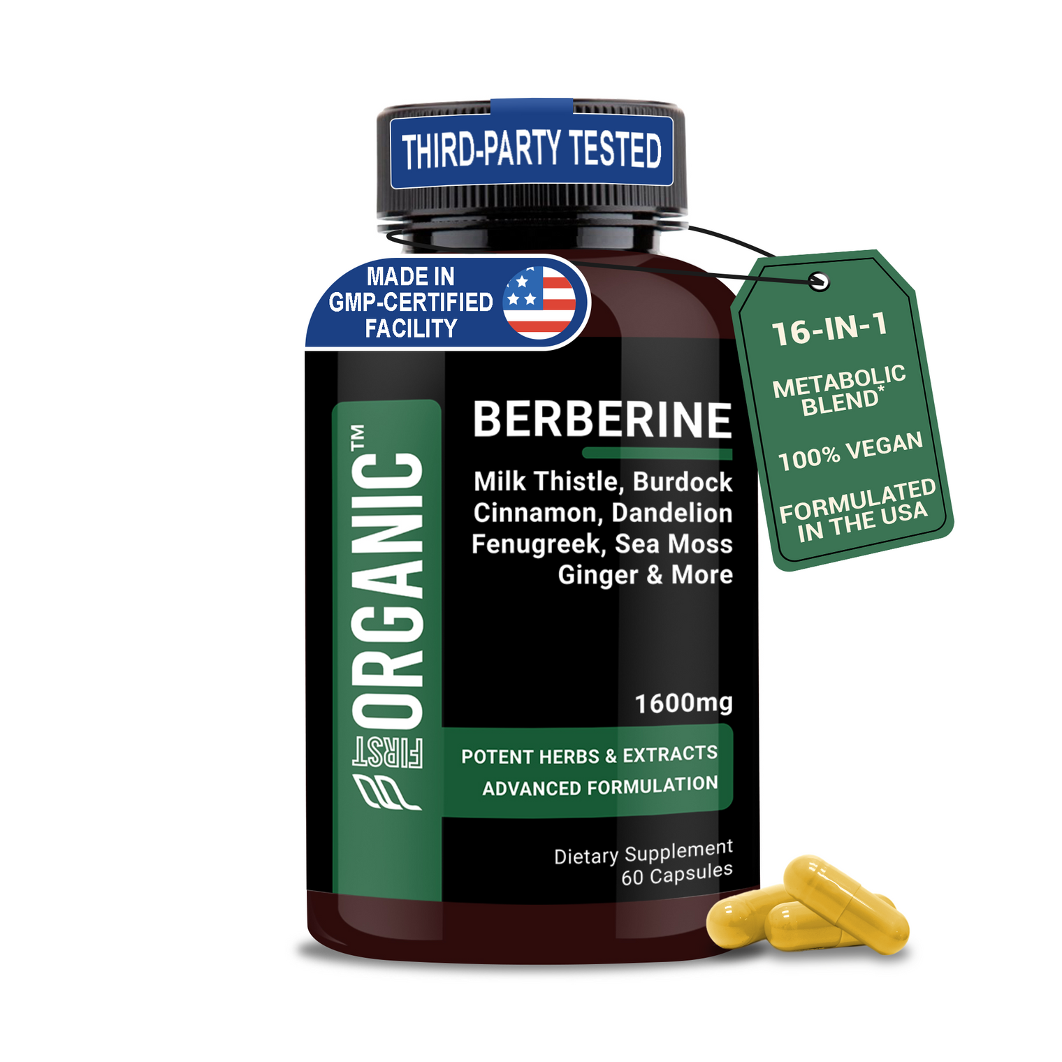 Berberine HCL+ Complex 1600mg | Glucose & Metabolic Balance | 16-in-1 Synergy with Milk Thistle, Cinnamon, Dandelion, Fenugreek & more for Gut & Liver Health